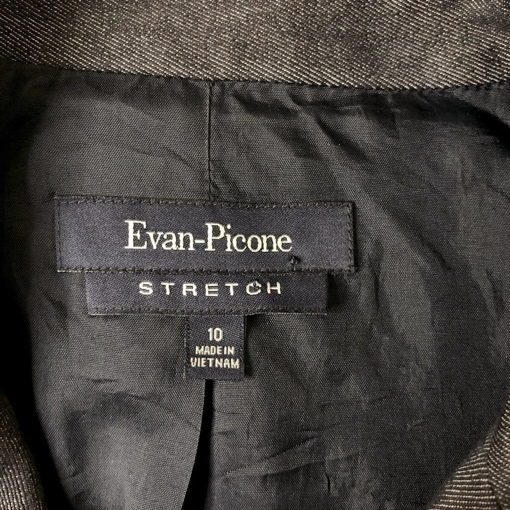 New EVAN PICONE Stretch Short Dark Blue Cotton Denim Button Front Blazer Size 10 - Picture 3 of 4